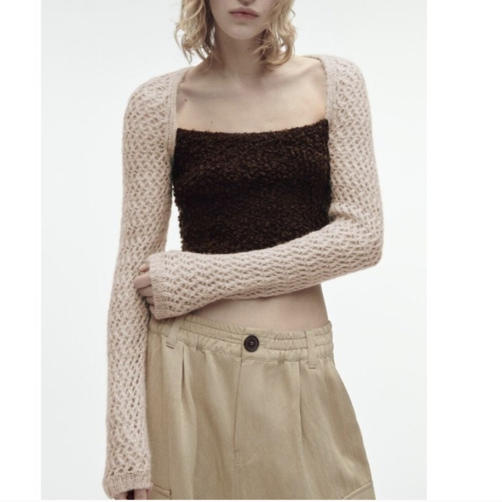 ZARA KNITTED CROP TOP SWEATER Size S BROWN | 3859/001